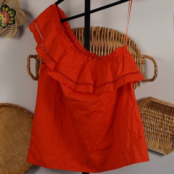 St. Roche One Shoulder Sally Eyelet Blouse Red Womens Size Medium - Picture 3 of 9